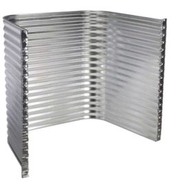 Curved, ribbed metal panels arranged in an accordion-style screen or divider.